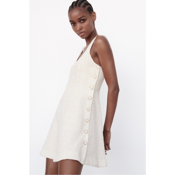 23. Zara tweed like textured mini dress with side size L - Picture 1 of 6